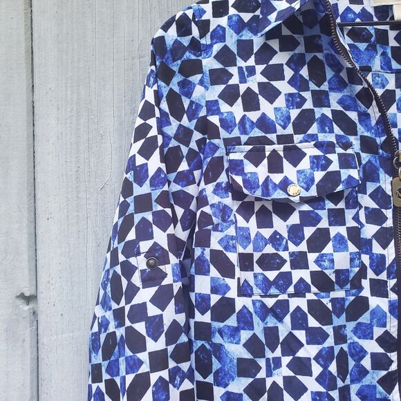 MICHAEL Michael Kors Blue White Abstract Print Full Zip Light Jacket Collared S - Picture 9 of 13